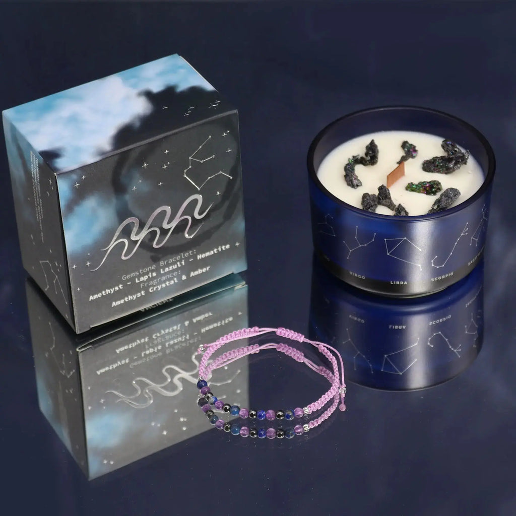  Pamperandpost Zodiac Crystal Candle with Gemstone Bracelet - Aquarious Zodiac Crystal Candles with Gemstone Bracelet