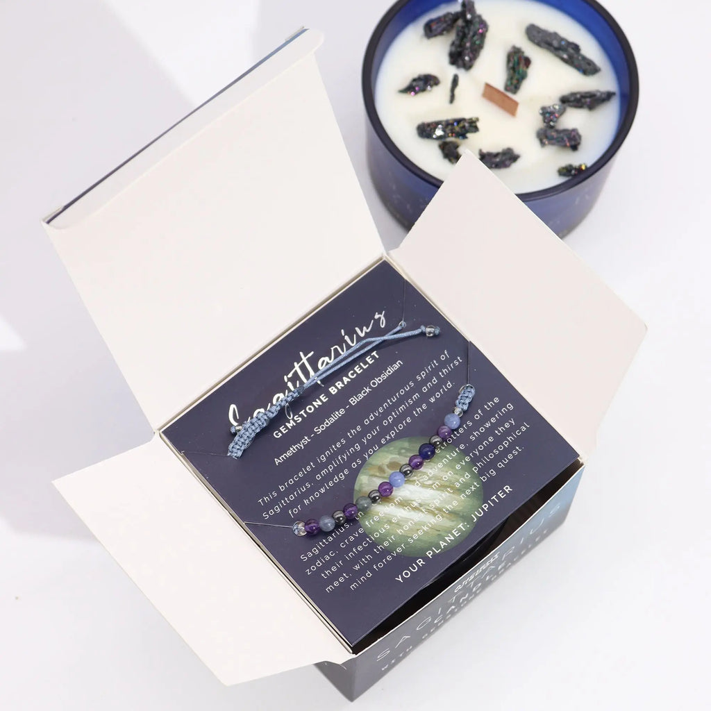  Pamperandpost Zodiac Crystal Candle with Gemstone Bracelet - Sagittarius Zodiac Crystal Candles with Gemstone Bracelet