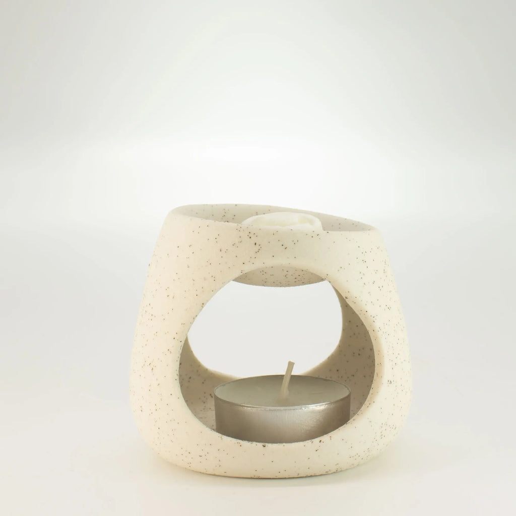  Pamperandpost Ceramic Zen Oil Burner - Round Pebble - Speckled Off-White Ceramic Zen Oil Burners