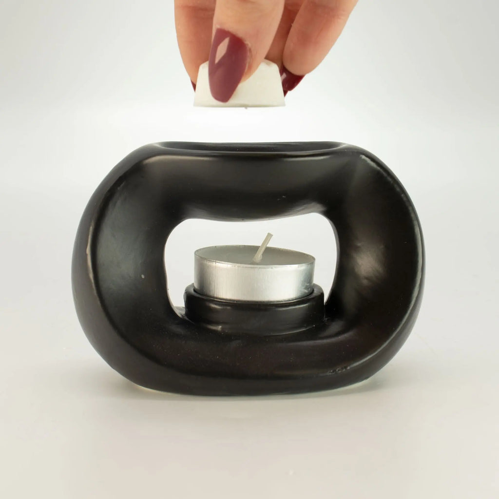  Pamperandpost Ceramic Zen Oil Burner - Oval Pebble  - Matt Black Ceramic Zen Oil Burners