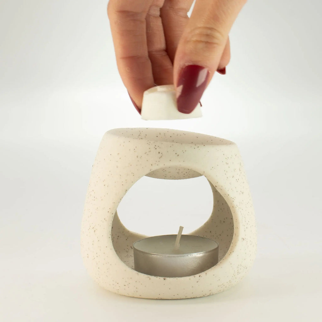  Pamperandpost Ceramic Zen Oil Burner - Round Pebble - Speckled Off-White Ceramic Zen Oil Burners
