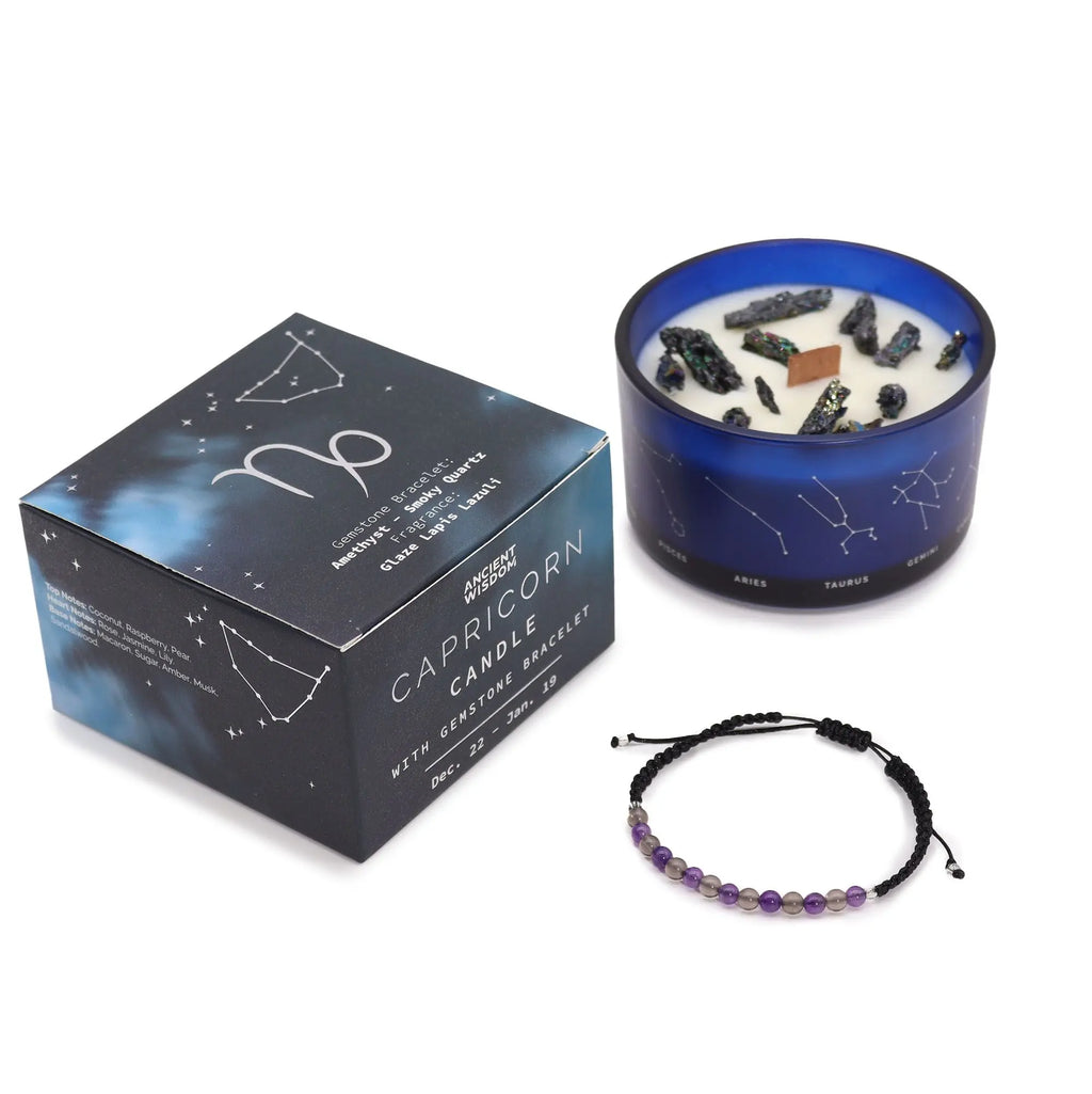 Zodiac Crystal Candle with Gemstone Bracelet - Capricorn AW Dropship UK