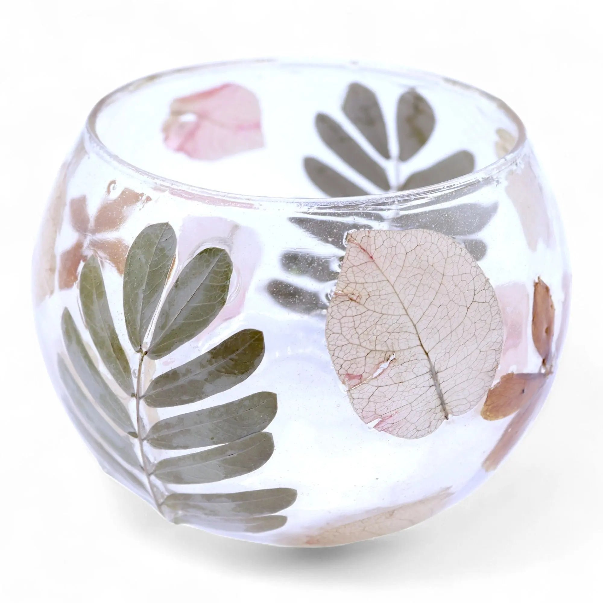  Pamperandpost Natural Floral Glass - Bowl Candle Holder - Primavera  - (8x10cm) Natural Floral Glass Candle Holders