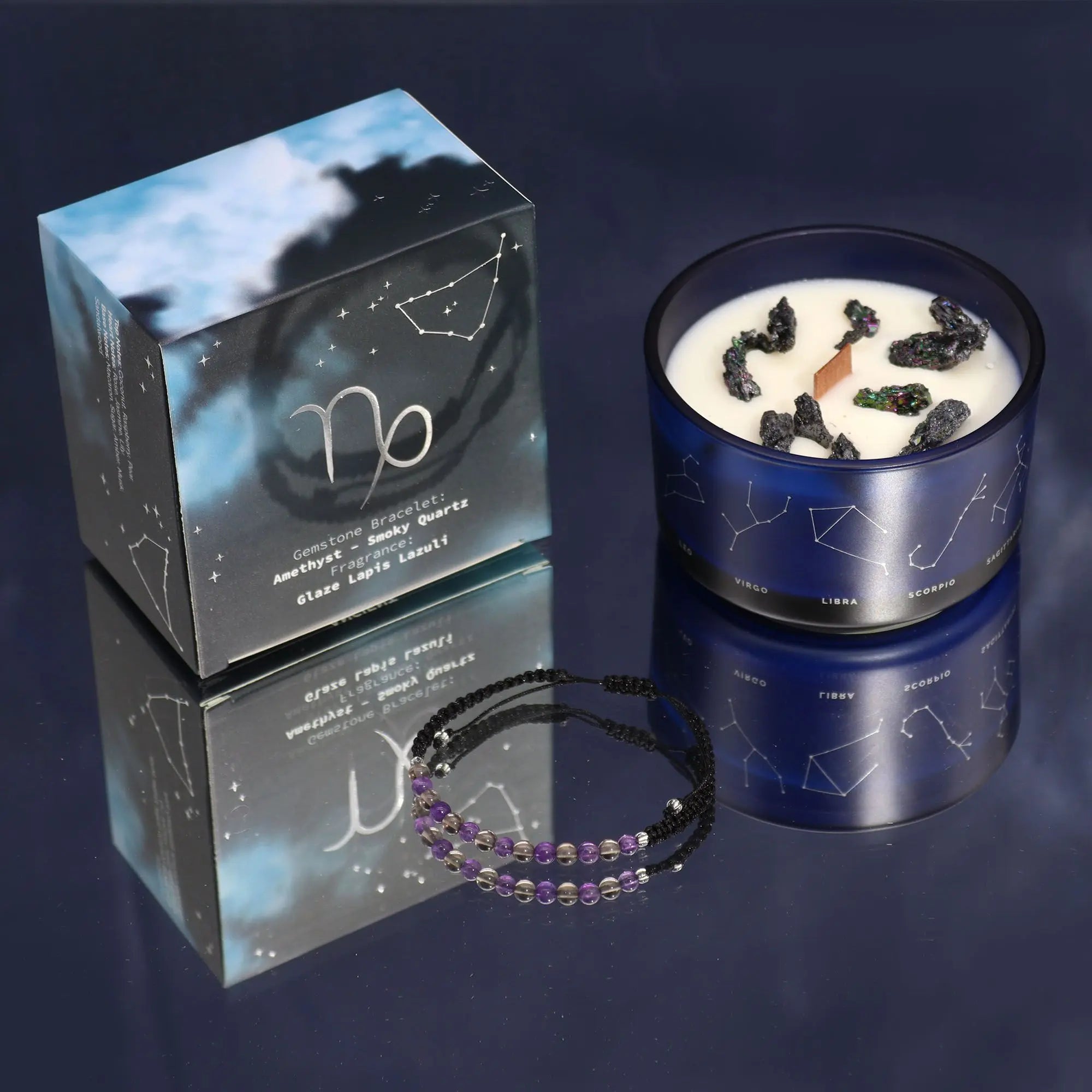 Zodiac Crystal Candle with Gemstone Bracelet - Capricorn AW Dropship UK
