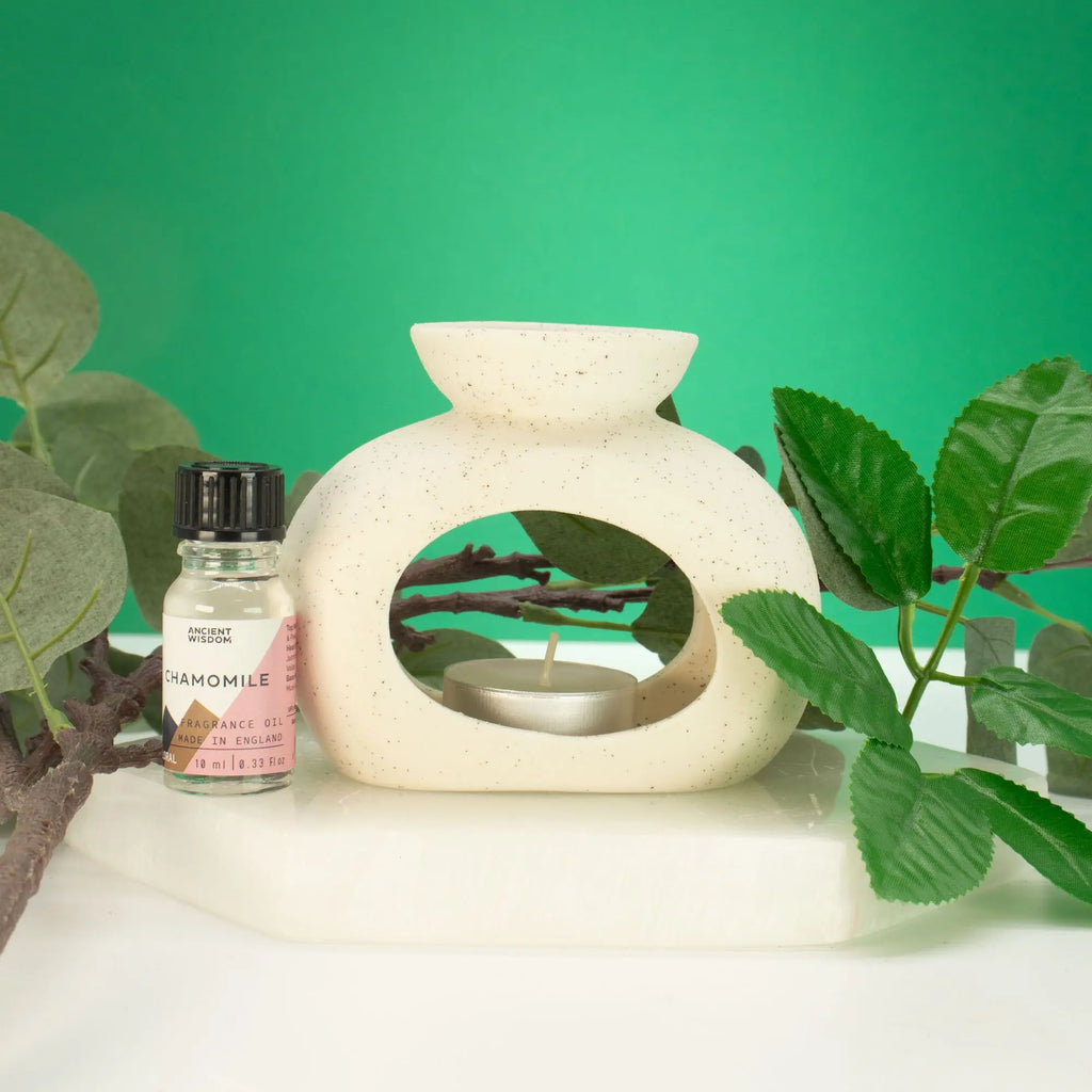  Pamperandpost Ceramic Zen Oil Burner - Oval Pebble - Speckled Off-White Ceramic Zen Oil Burners