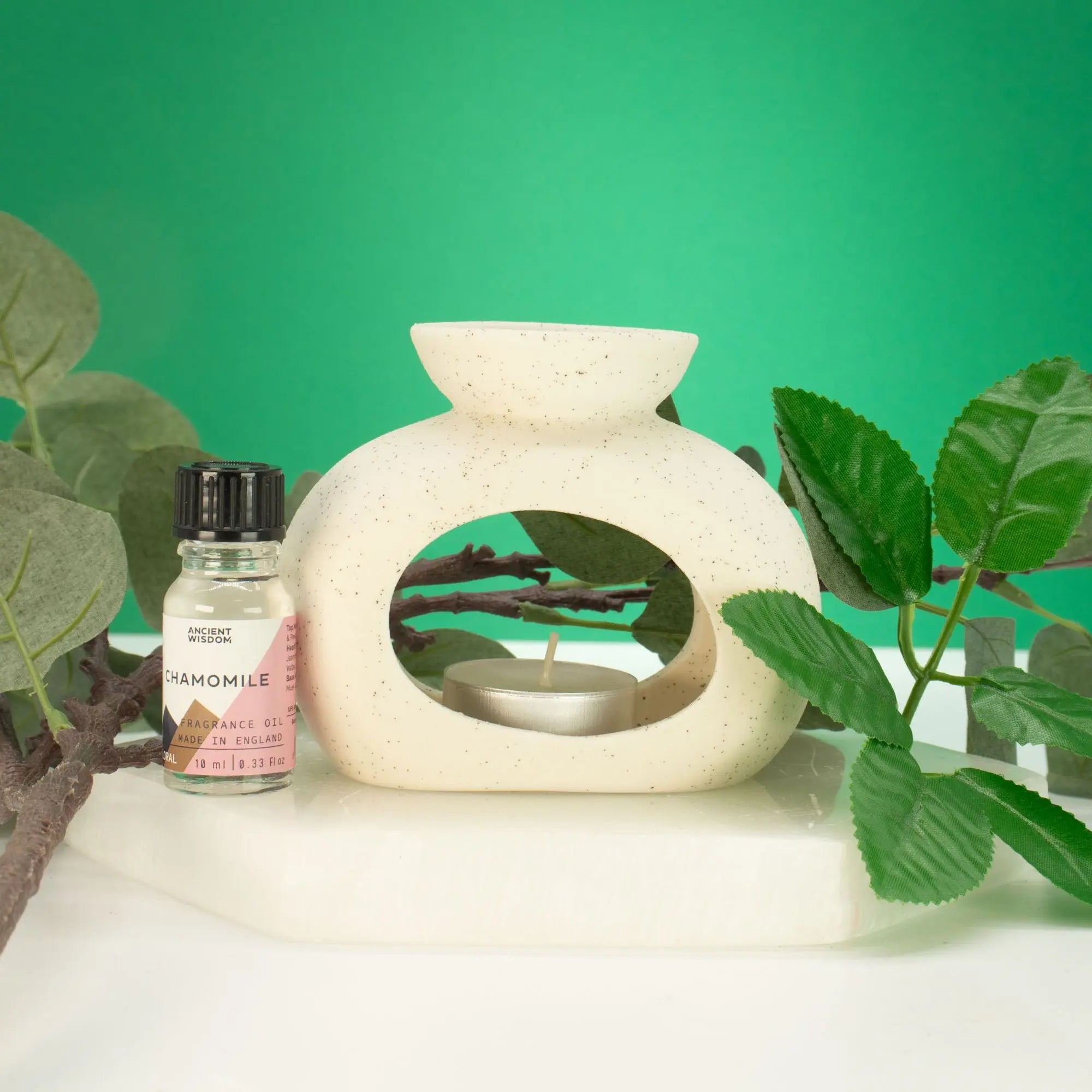  Pamperandpost Ceramic Zen Oil Burner - Oval Pebble - Speckled Off-White Ceramic Zen Oil Burners