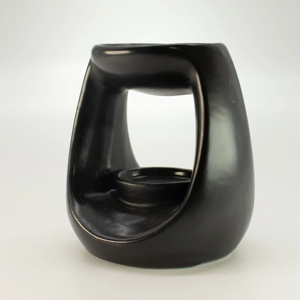  Pamperandpost Ceramic Zen Oil Burner - Large Oval Pebble  - Matt Black Ceramic Zen Oil Burners