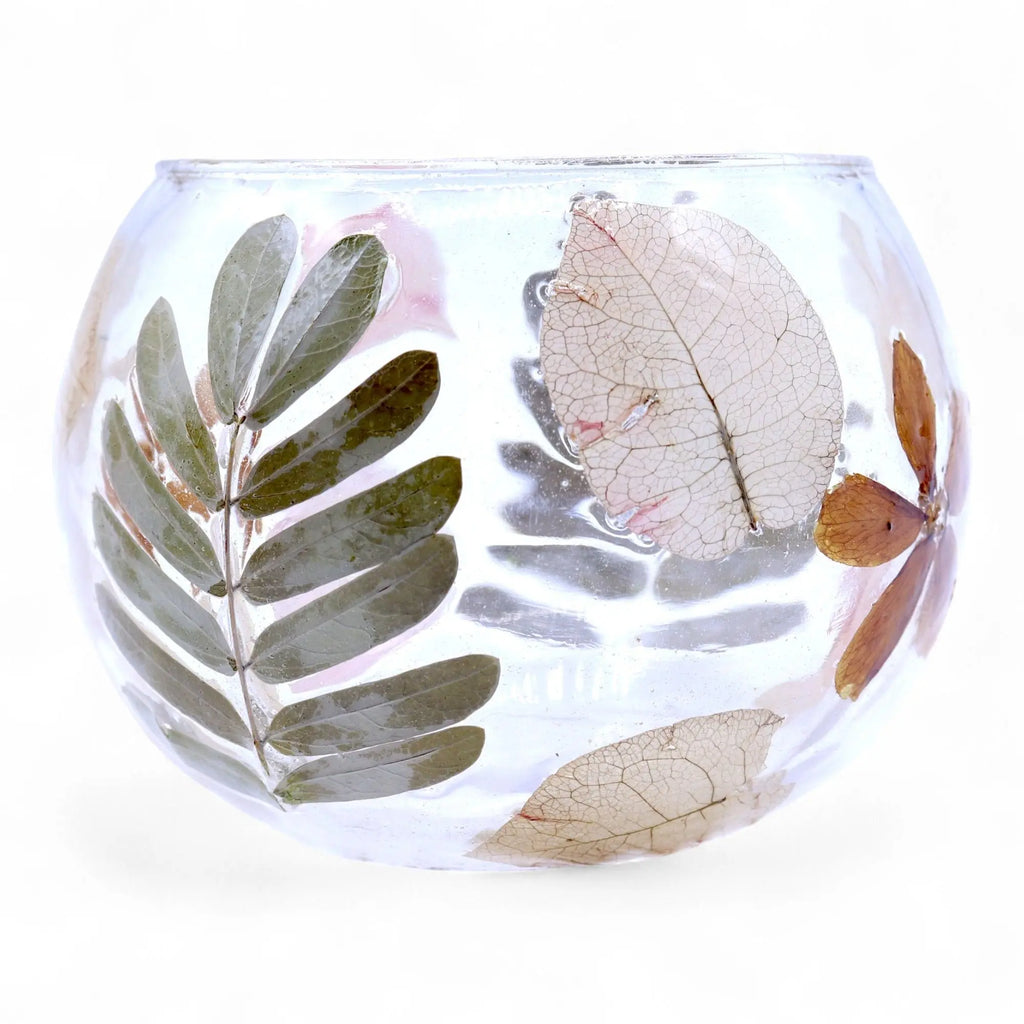  Pamperandpost Natural Floral Glass - Bowl Candle Holder - Primavera  - (8x10cm) Natural Floral Glass Candle Holders