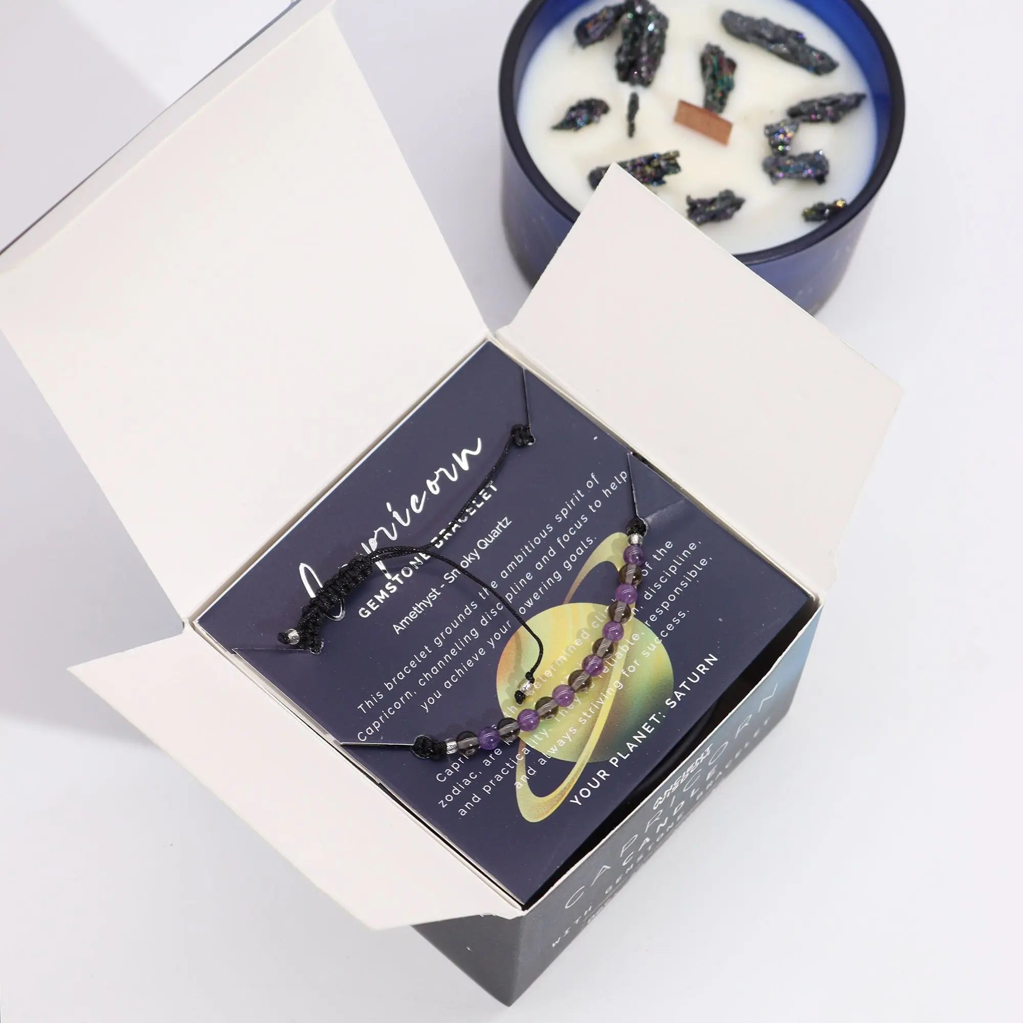 Zodiac Crystal Candle with Gemstone Bracelet - Capricorn AW Dropship UK