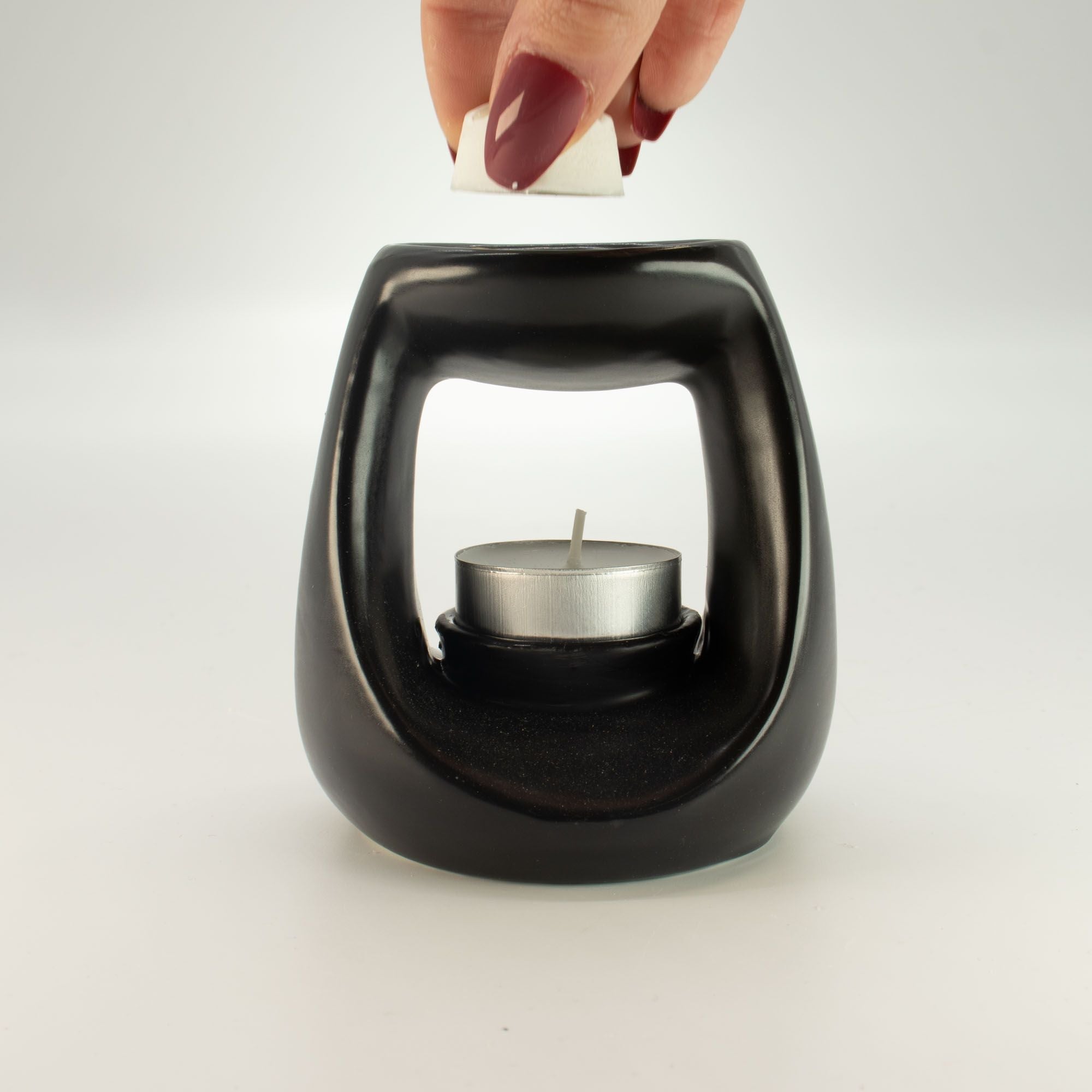  Pamperandpost Ceramic Zen Oil Burner - Large Oval Pebble  - Matt Black Ceramic Zen Oil Burners