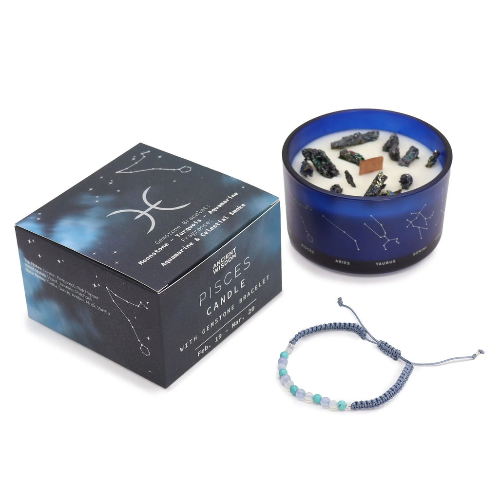 Zodiac Crystal Candle with Gemstone Bracelet - Pisces AW Dropship UK