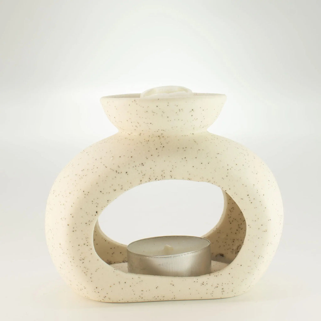  Pamperandpost Ceramic Zen Oil Burner - Oval Pebble - Speckled Off-White Ceramic Zen Oil Burners
