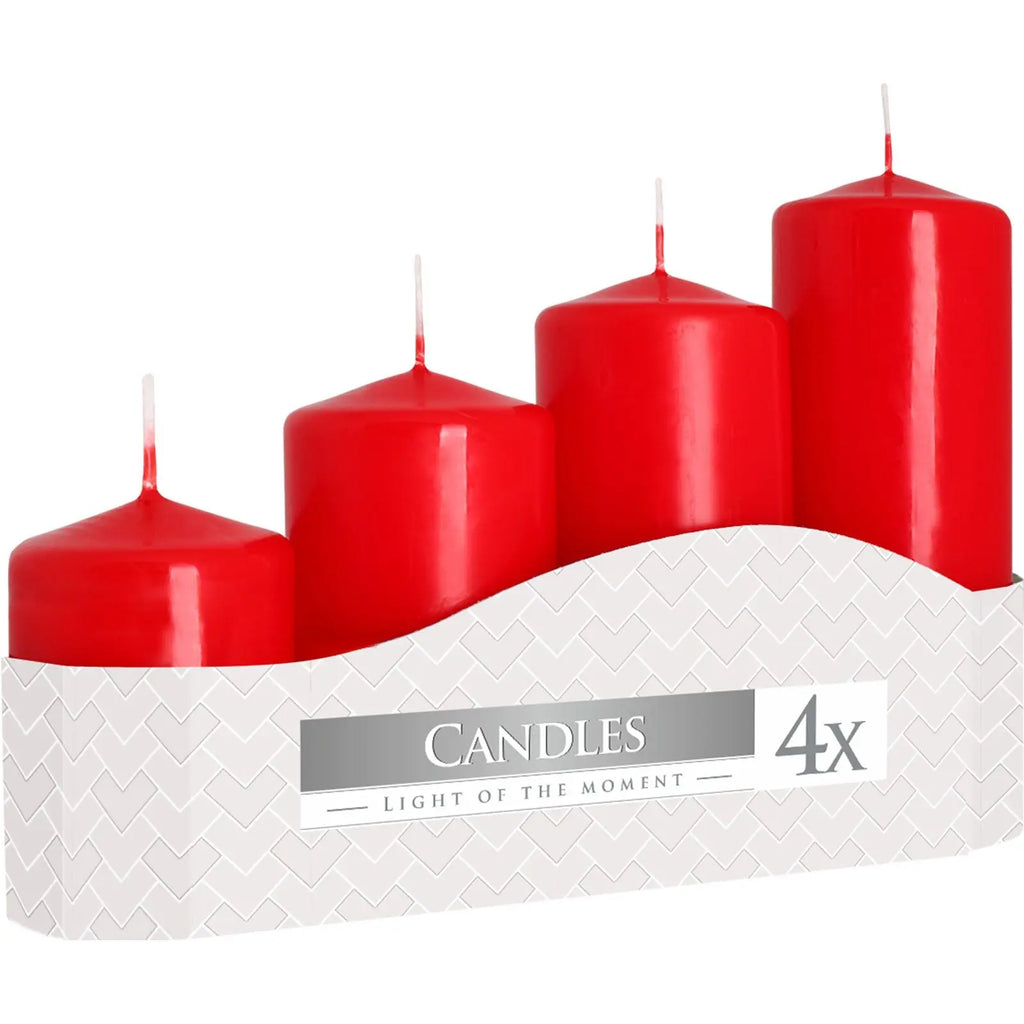 Set of 4 Pillar Candles  50mm (11/16/22/33H) - Red AW Dropship UK