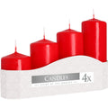 Set of 4 Pillar Candles  50mm (11/16/22/33H) - Red AW Dropship UK
