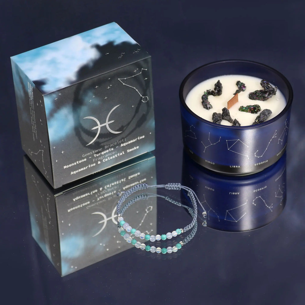 Zodiac Crystal Candle with Gemstone Bracelet - Pisces AW Dropship UK