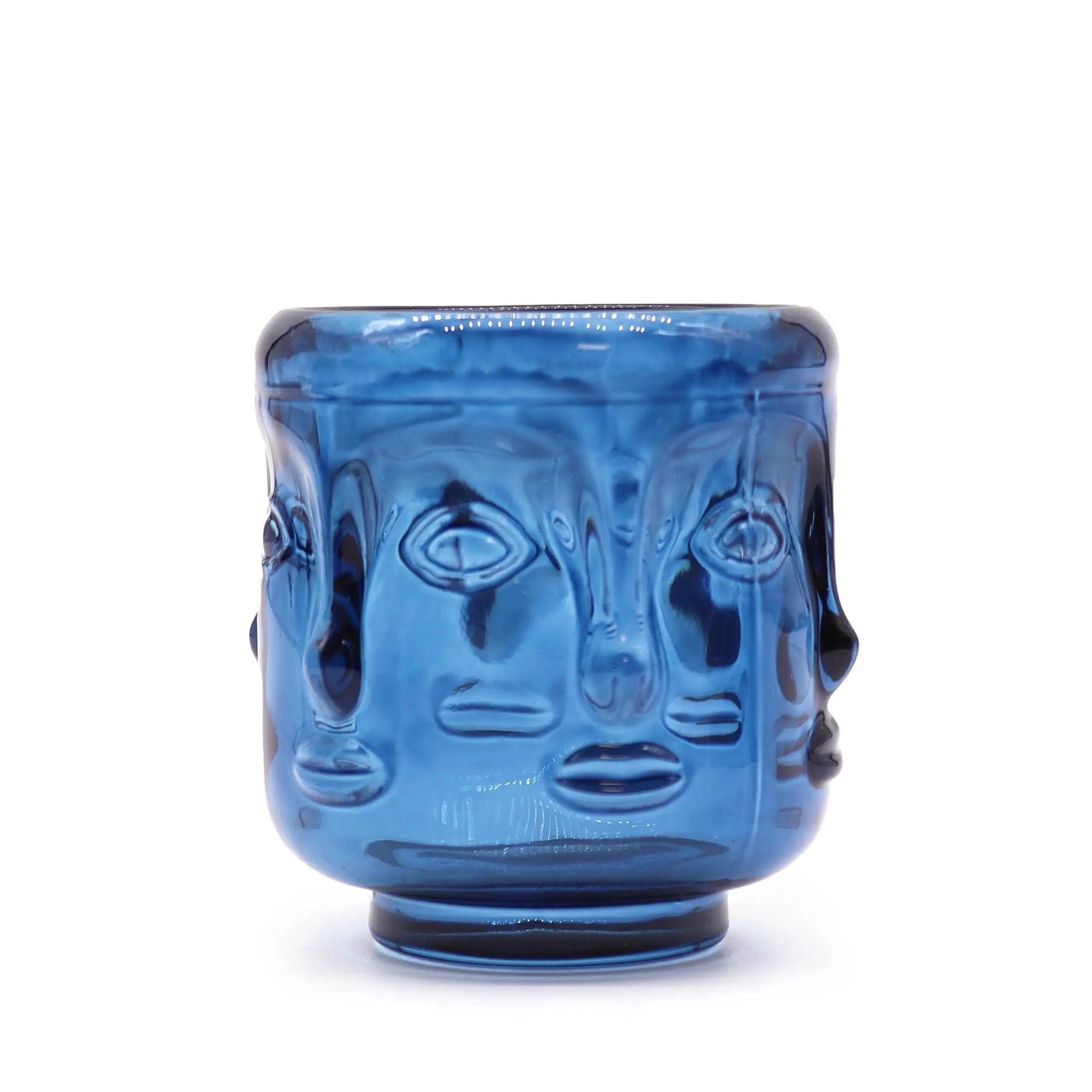 Pamperandpost Buddha Faces Candle Jar - Royal Blue Glass Candle Holders & Jars
