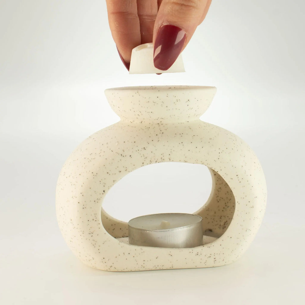  Pamperandpost Ceramic Zen Oil Burner - Oval Pebble - Speckled Off-White Ceramic Zen Oil Burners