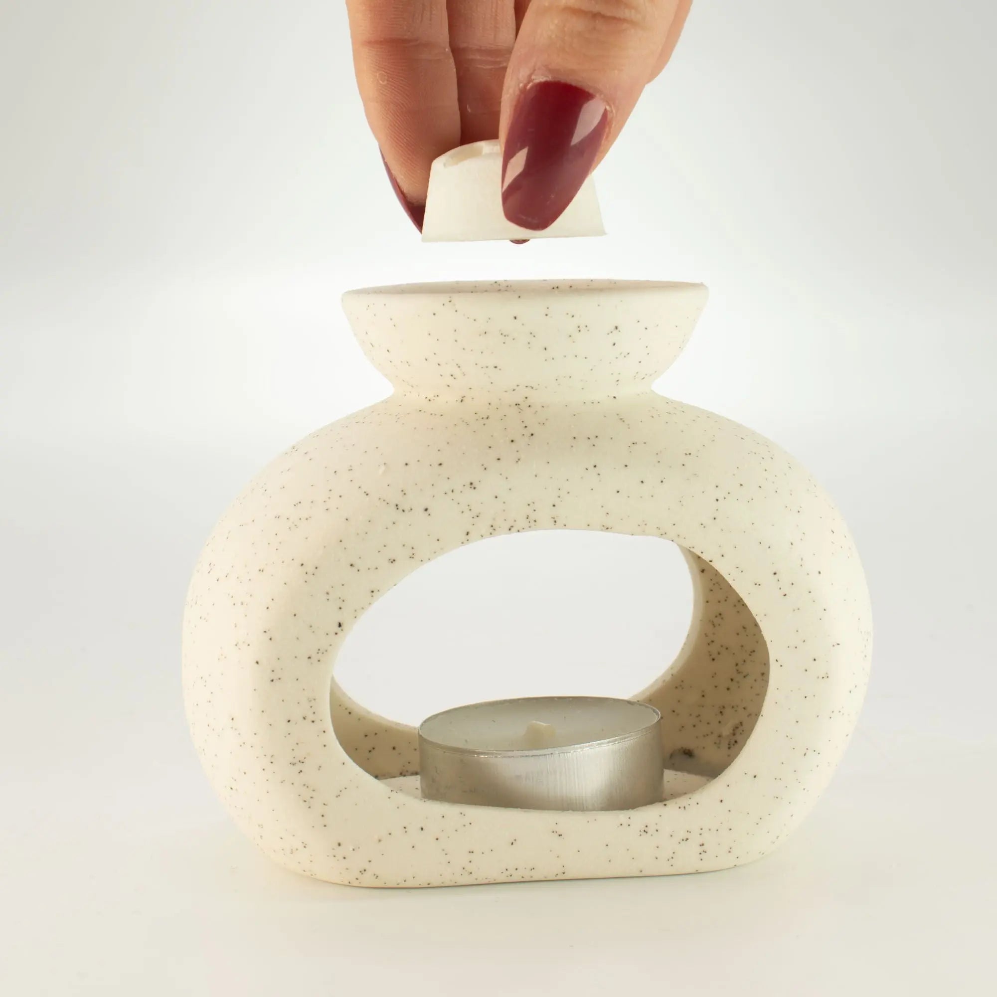  Pamperandpost Ceramic Zen Oil Burner - Oval Pebble - Speckled Off-White Ceramic Zen Oil Burners