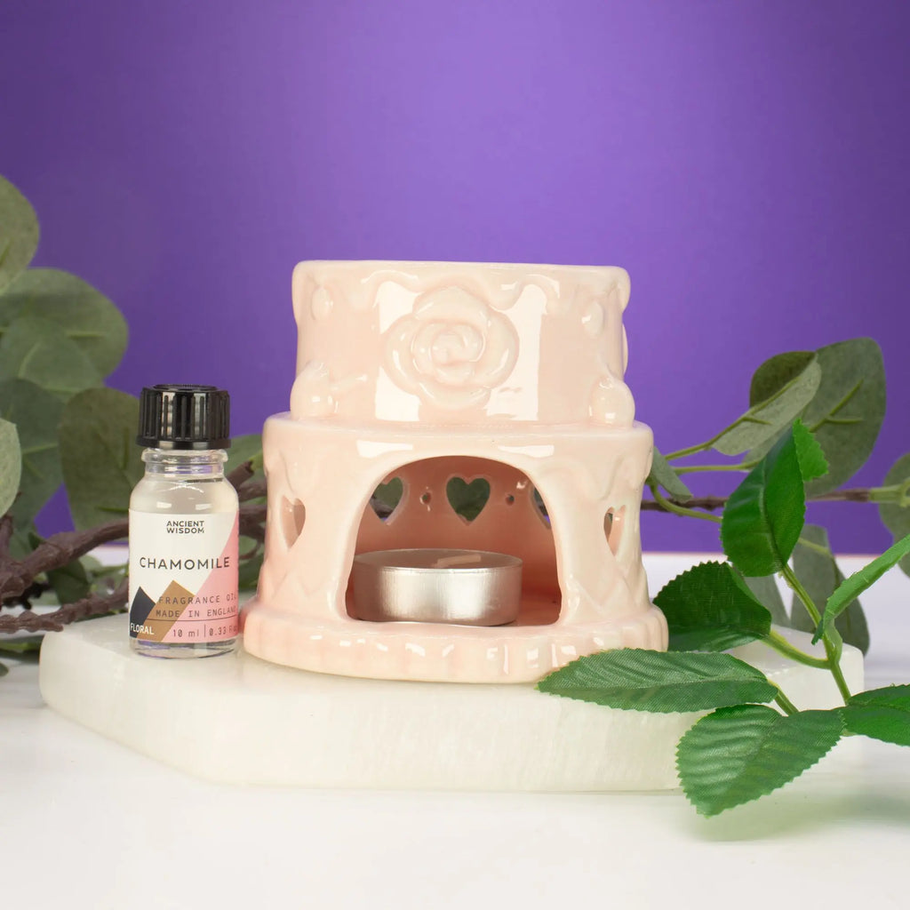  Pamperandpost Ceramic Cake Oil Burner – Hearts – Pink | Cute & Stylish Oil Burner for Home Fragrance Ceramic Zen Oil Burners