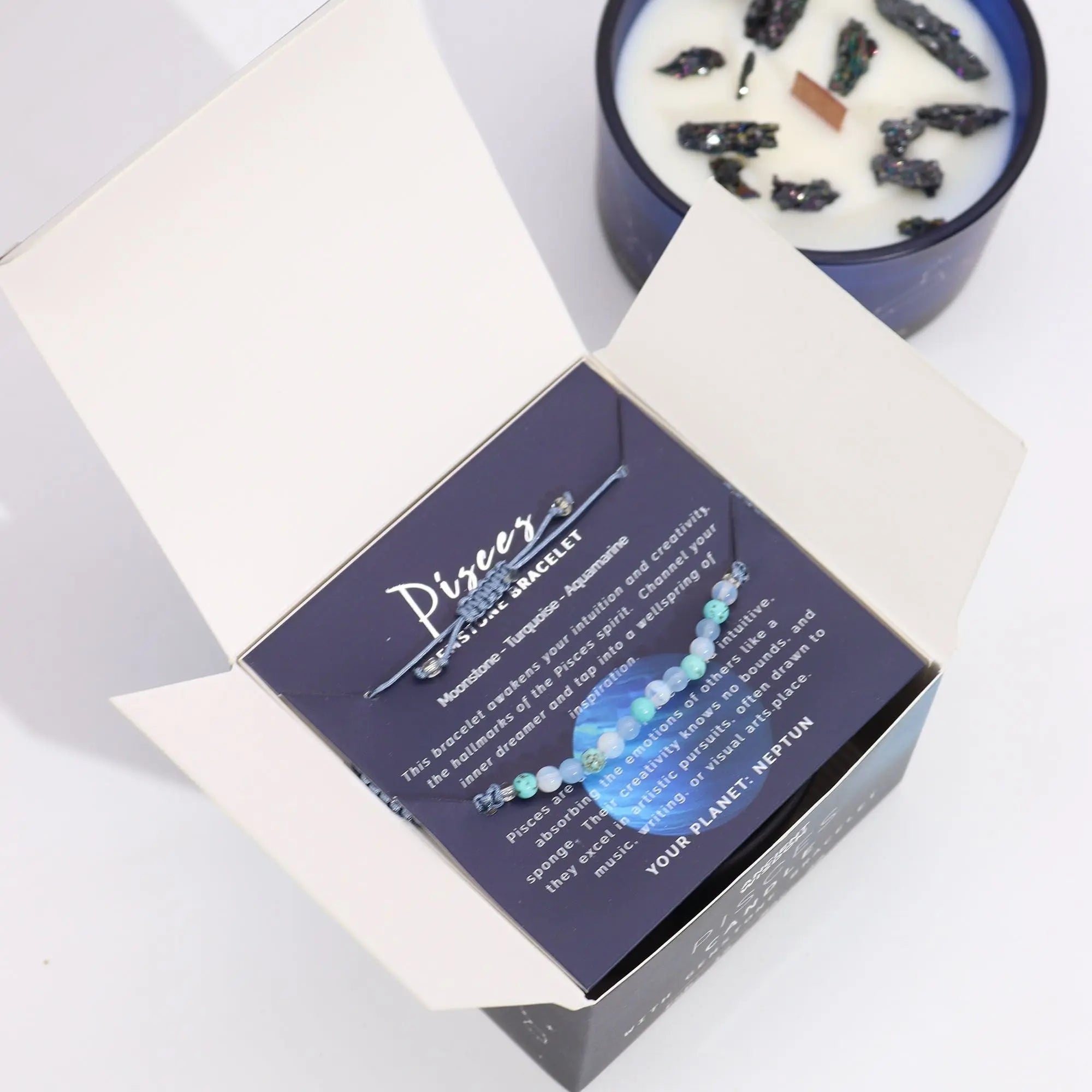 Zodiac Crystal Candle with Gemstone Bracelet - Pisces AW Dropship UK
