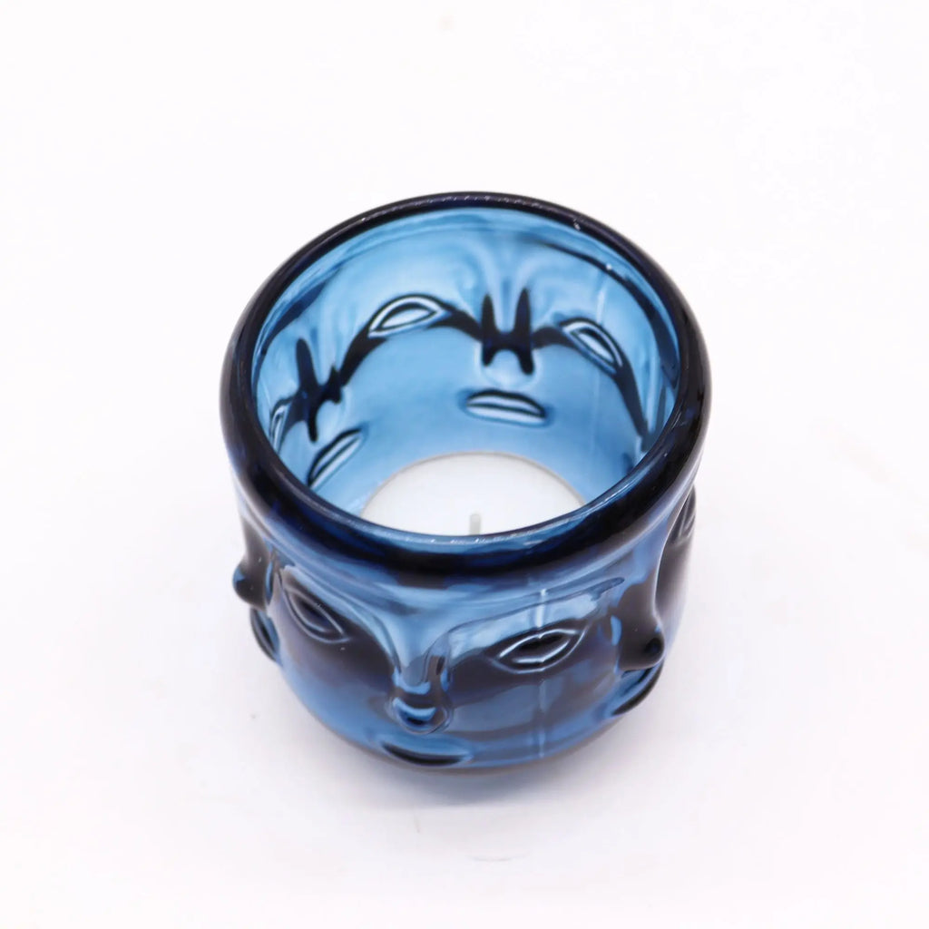  Pamperandpost Buddha Faces Candle Jar - Royal Blue Glass Candle Holders & Jars