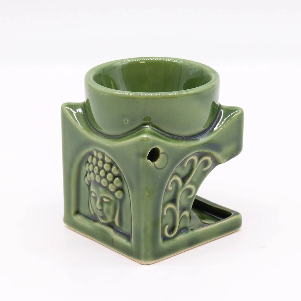  Pamperandpost Buddha Oil Burner – Square Buddha Burner in Dark Jade for Peaceful, Stylish Home Fragrance Classic Buddha Oil Burners