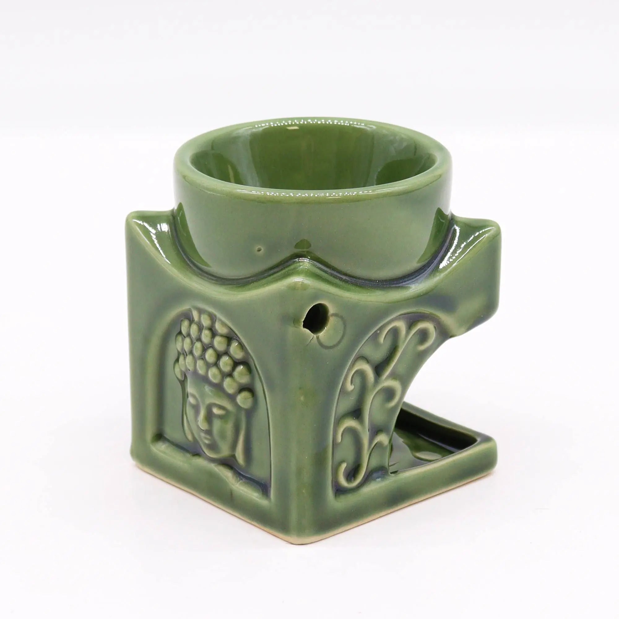  Pamperandpost Buddha Oil Burner – Square Buddha Burner in Dark Jade for Peaceful, Stylish Home Fragrance Classic Buddha Oil Burners