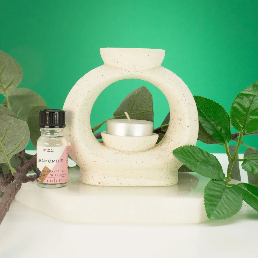  Pamperandpost Ceramic Zen Oil Burner - Large Oval Pebble  - Speckled Off-White Ceramic Zen Oil Burners