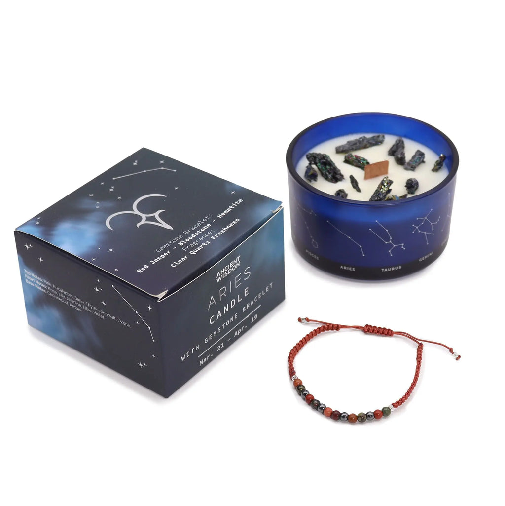  Pamperandpost Zodiac Crystal Candle with Gemstone Bracelet - Aries Zodiac Crystal Candles with Gemstone Bracelet