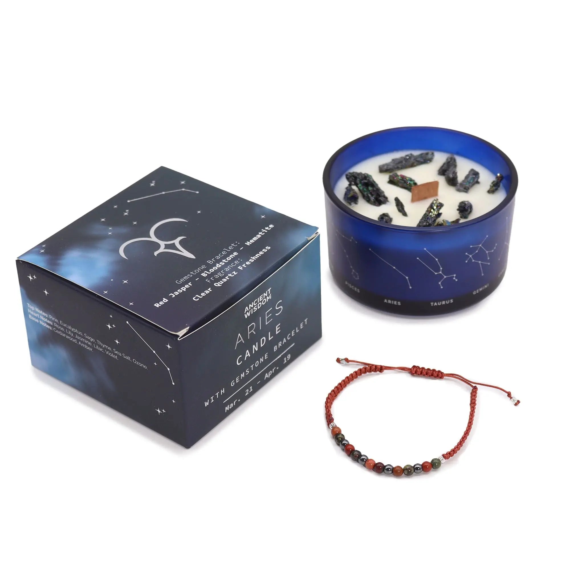  Pamperandpost Zodiac Crystal Candle with Gemstone Bracelet - Aries Zodiac Crystal Candles with Gemstone Bracelet