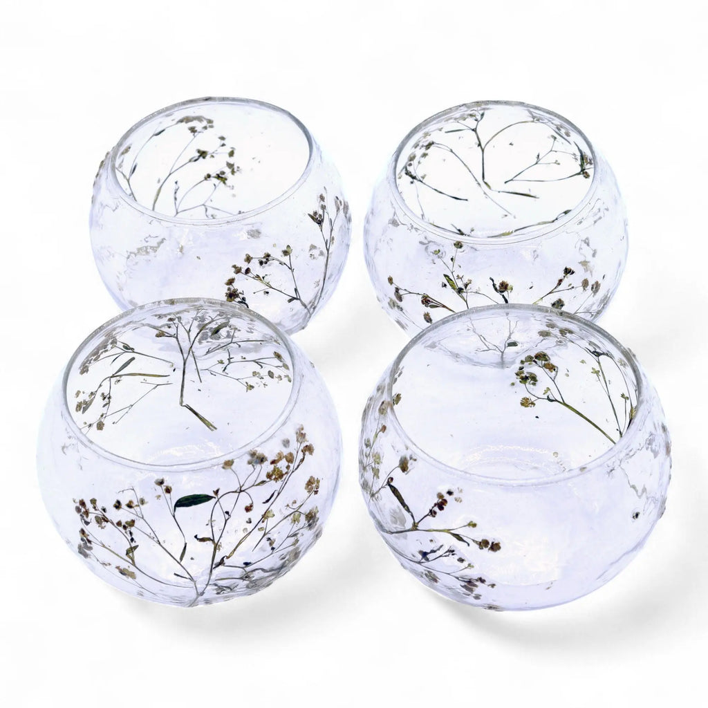  Pamperandpost Natural Floral Glass - Bowl Candle Holder - Margarita - (8x10cm) Natural Floral Glass Candle Holders