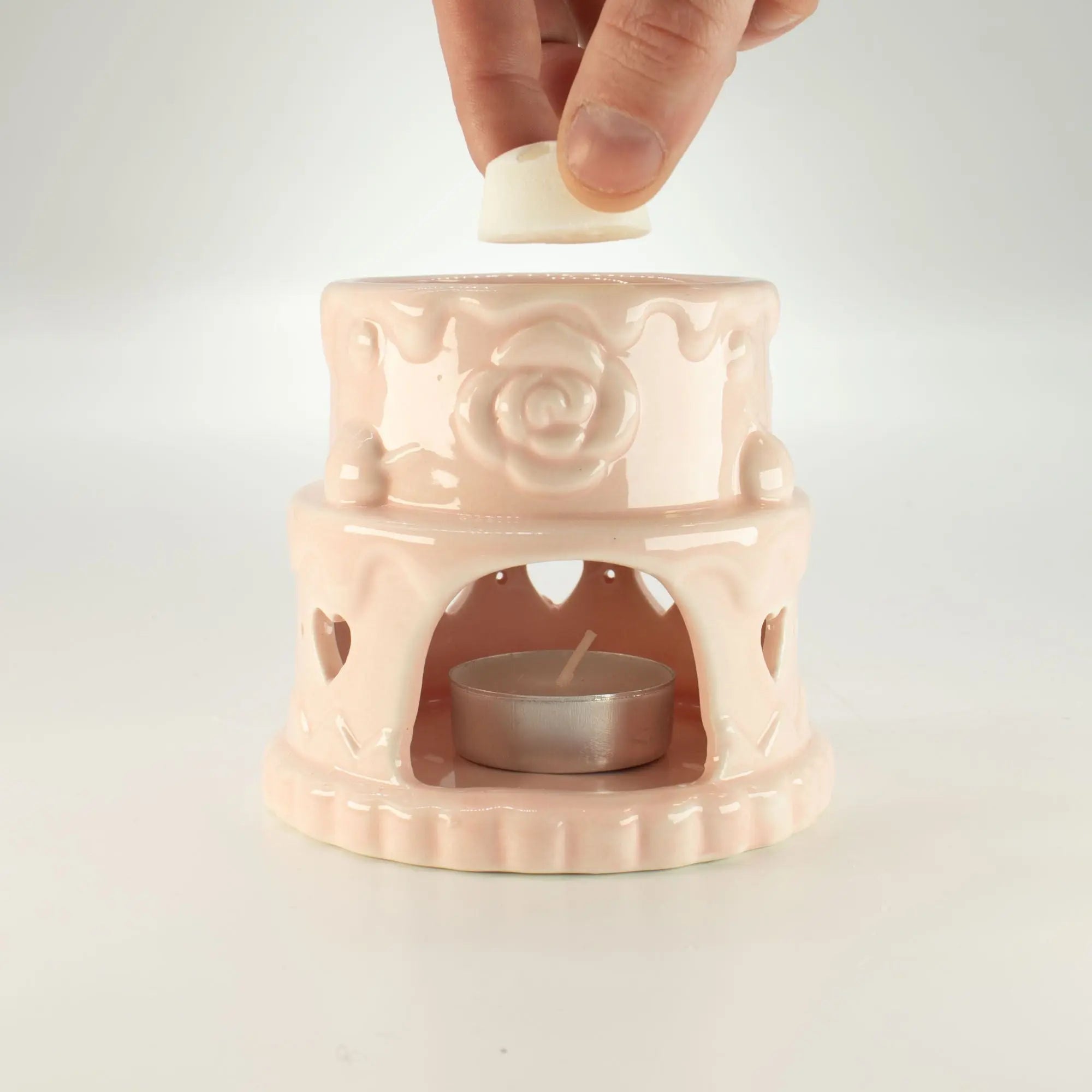 Pamperandpost Ceramic Cake Oil Burner – Hearts – Pink | Cute & Stylish Oil Burner for Home Fragrance Ceramic Zen Oil Burners