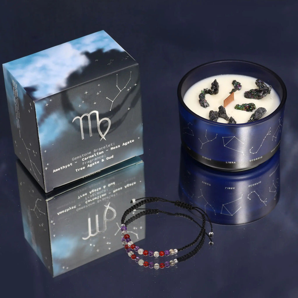  Pamperandpost Zodiac Crystal Candle with Gemstone Bracelet - Virgo Zodiac Crystal Candles with Gemstone Bracelet