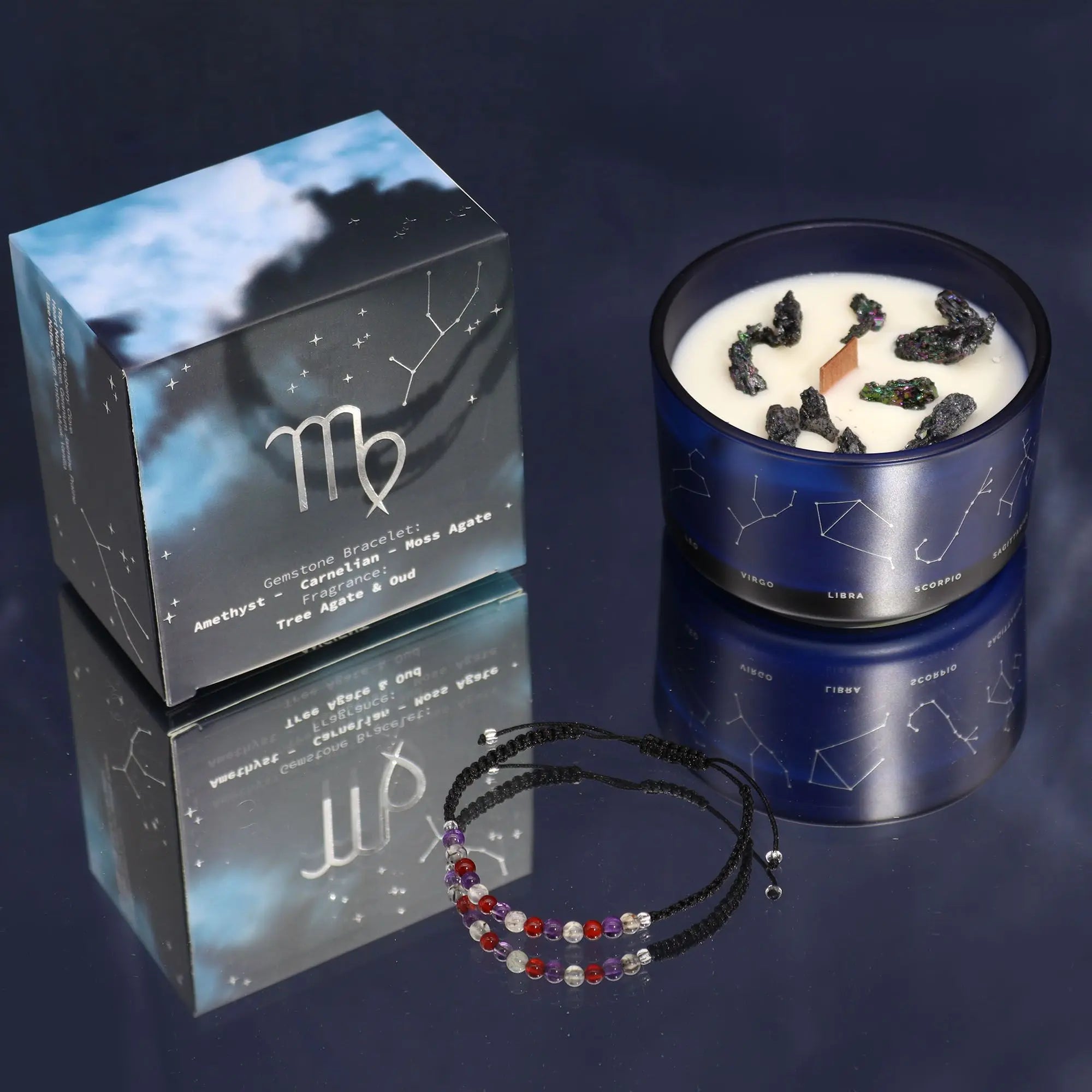  Pamperandpost Zodiac Crystal Candle with Gemstone Bracelet - Virgo Zodiac Crystal Candles with Gemstone Bracelet