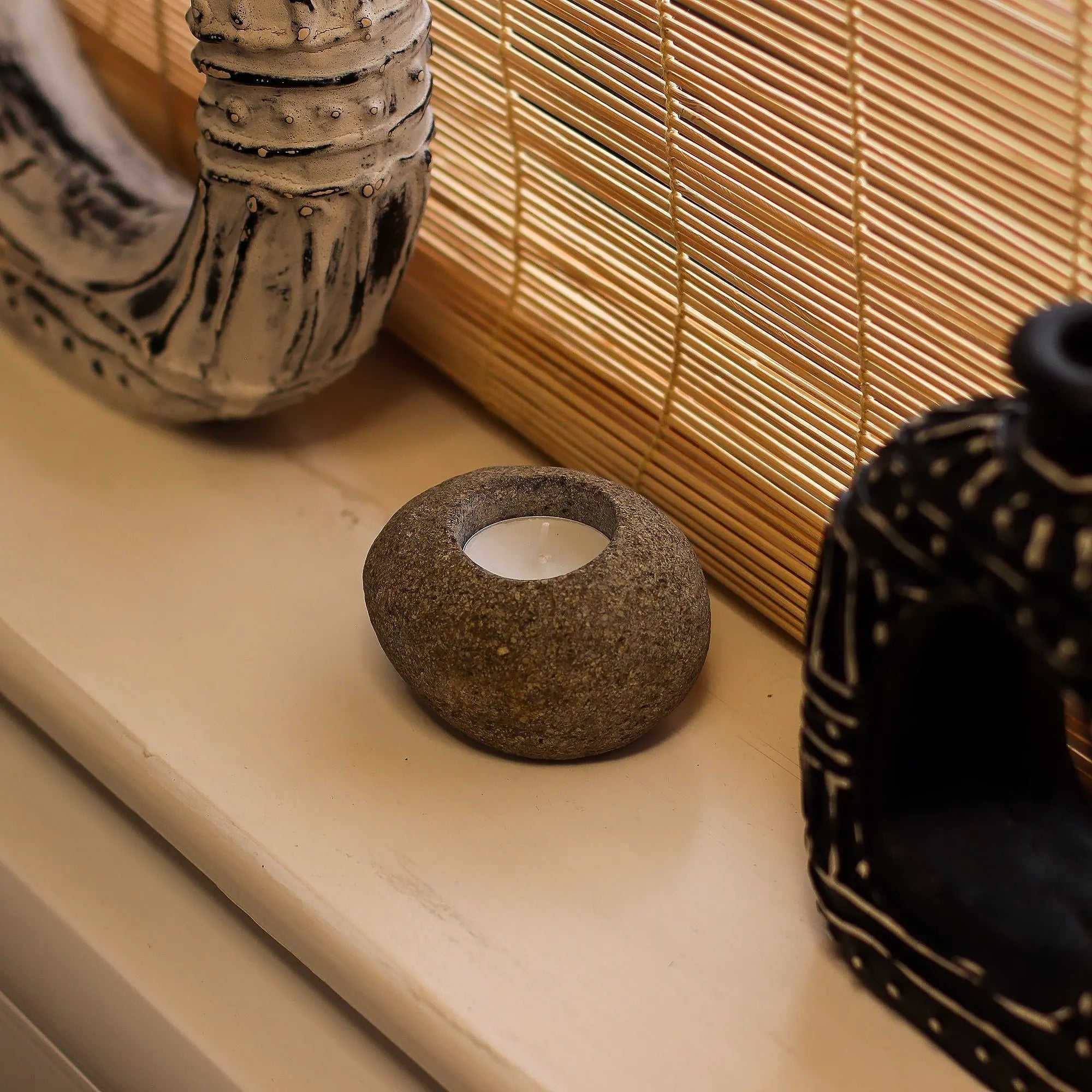  Pamperandpost Natural Riverstone Candle Holder - Single Nightlight Riverside Stone Candle Holders