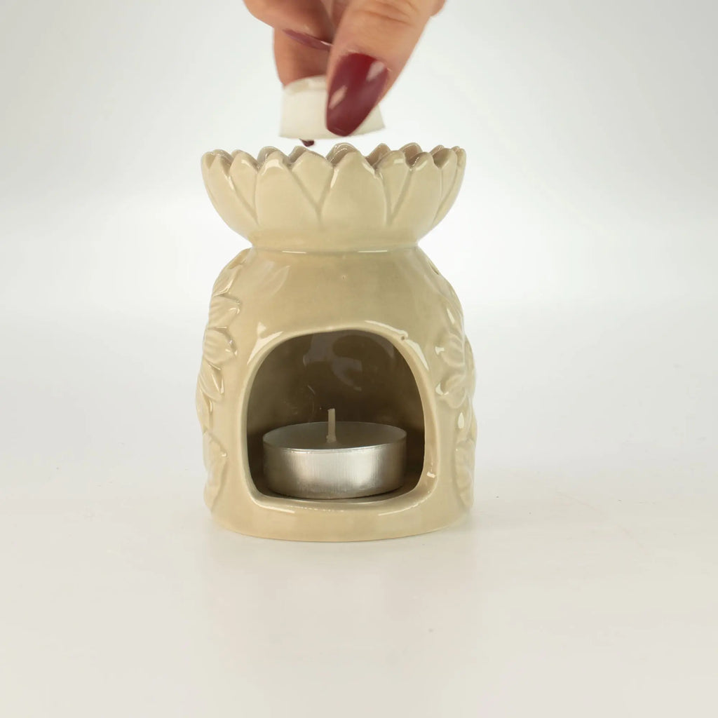 Pamperandpost Ceramic Sunflower Oil Burner - Pastel Beige Ceramic Zen Oil Burners