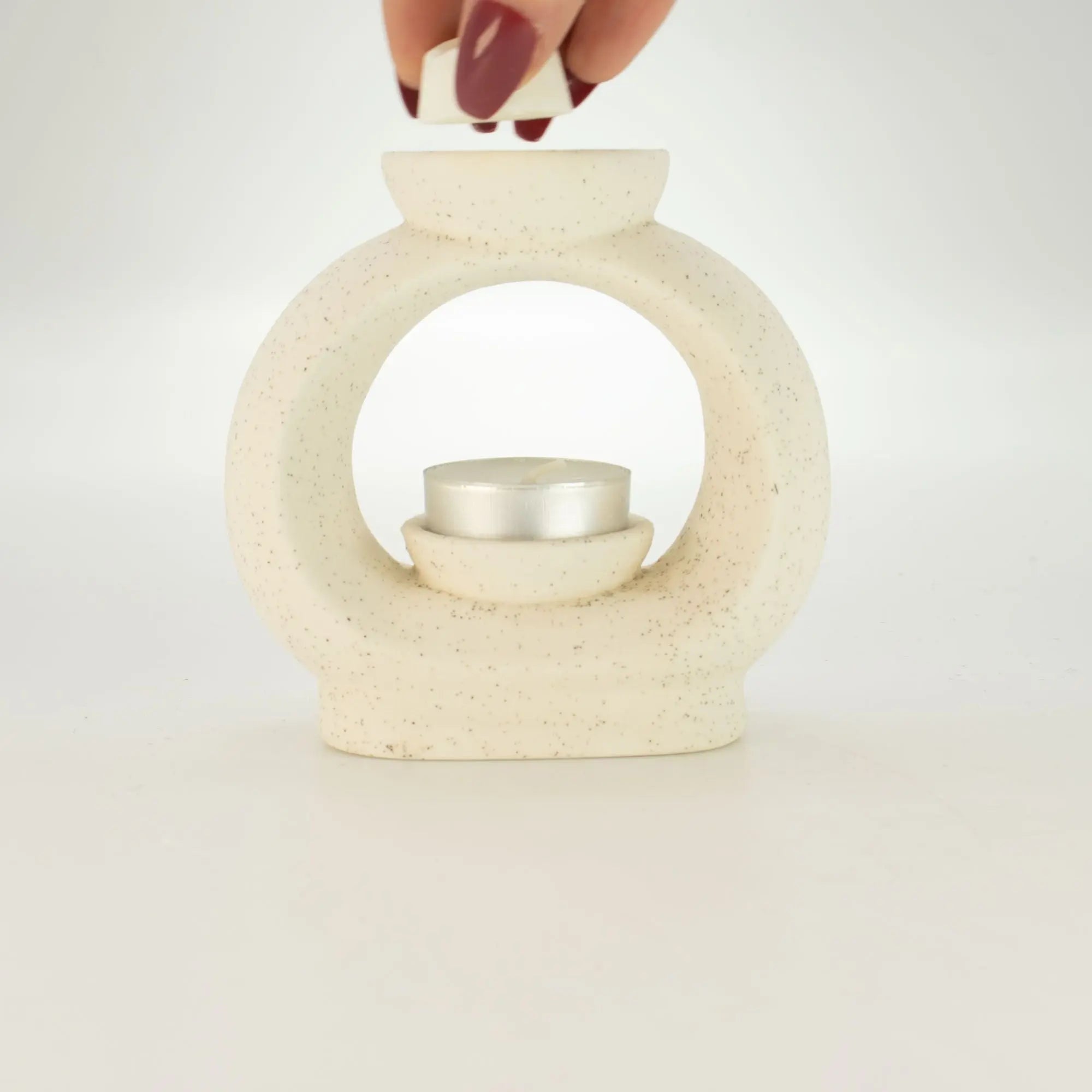  Pamperandpost Ceramic Zen Oil Burner - Large Oval Pebble  - Speckled Off-White Ceramic Zen Oil Burners