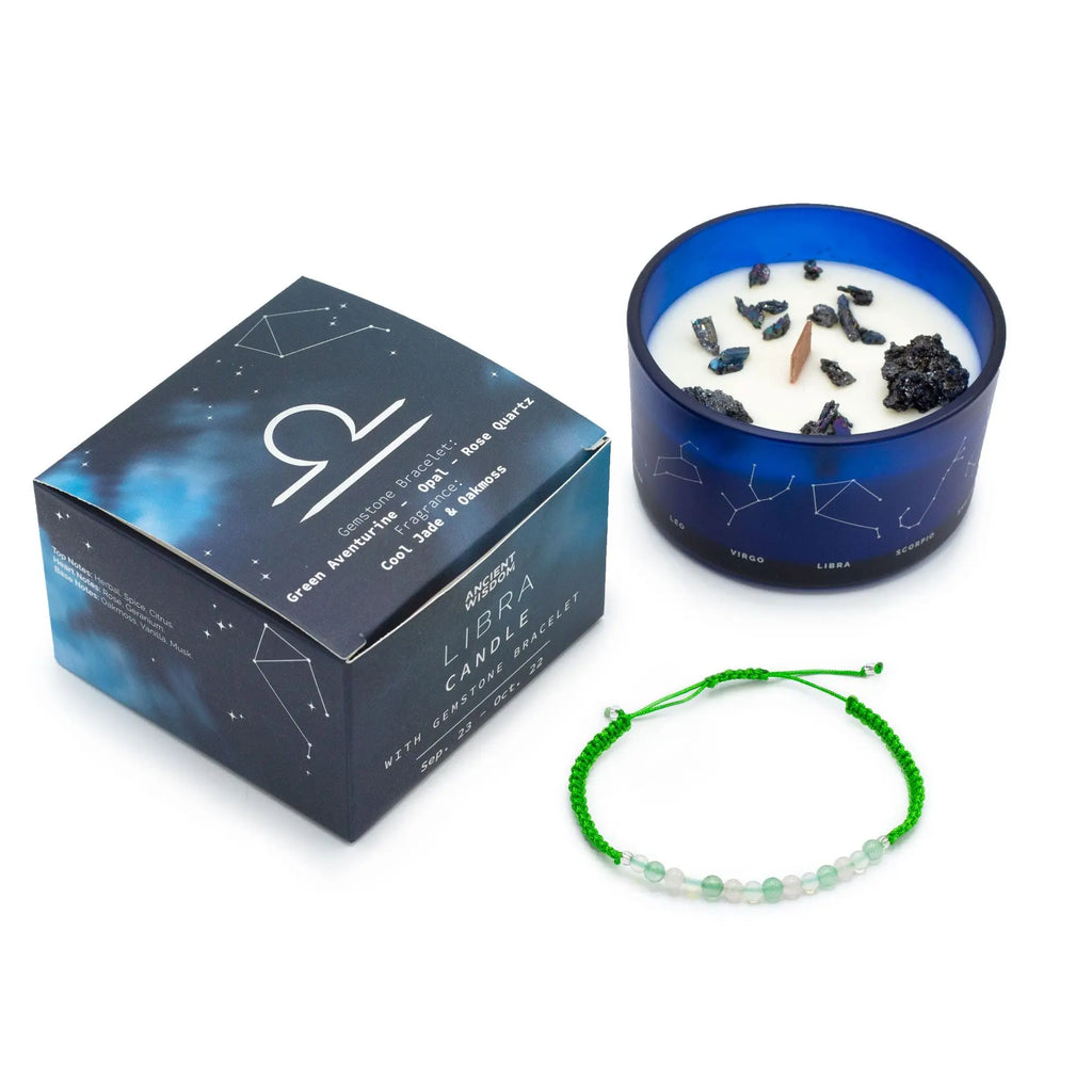  Pamperandpost Zodiac Crystal Candle with Gemstone Bracelet - Libra Zodiac Crystal Candles with Gemstone Bracelet
