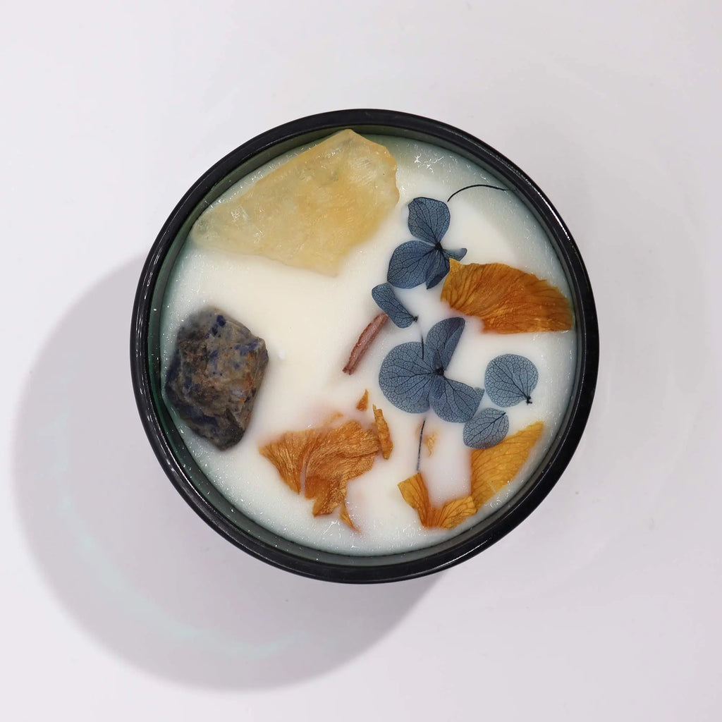  Pamperandpost The Sun Crystal Magic Candle - Citrine & Sodalite Lemon Horizon with Tarot Card Hop Hare Crystal Magic Flower Candles