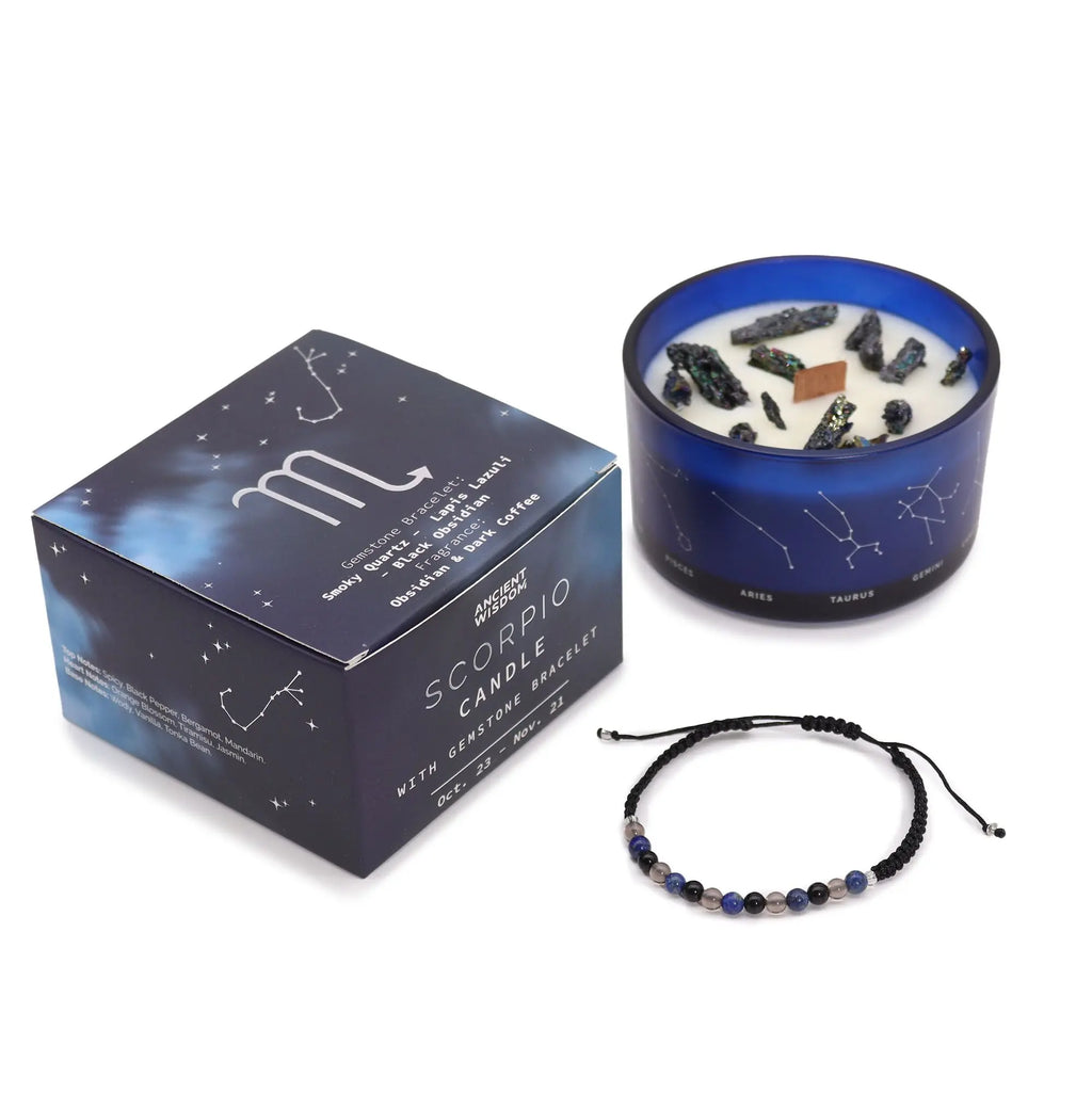  Pamperandpost Zodiac Crystal Candle with Gemstone Bracelet - Scorpio Zodiac Crystal Candles with Gemstone Bracelet
