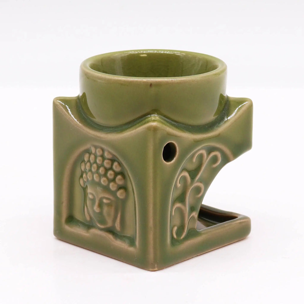  Pamperandpost Light Jade Square Buddha Oil Burner for Calm, Fragrant Home Atmosphere Classic Buddha Oil Burners
