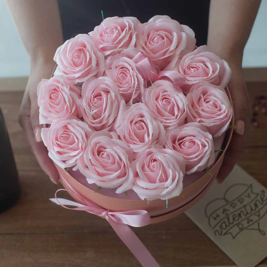 Pamperandpost Soap Flower Gift Bouquet - 13 Pink Roses - Heart