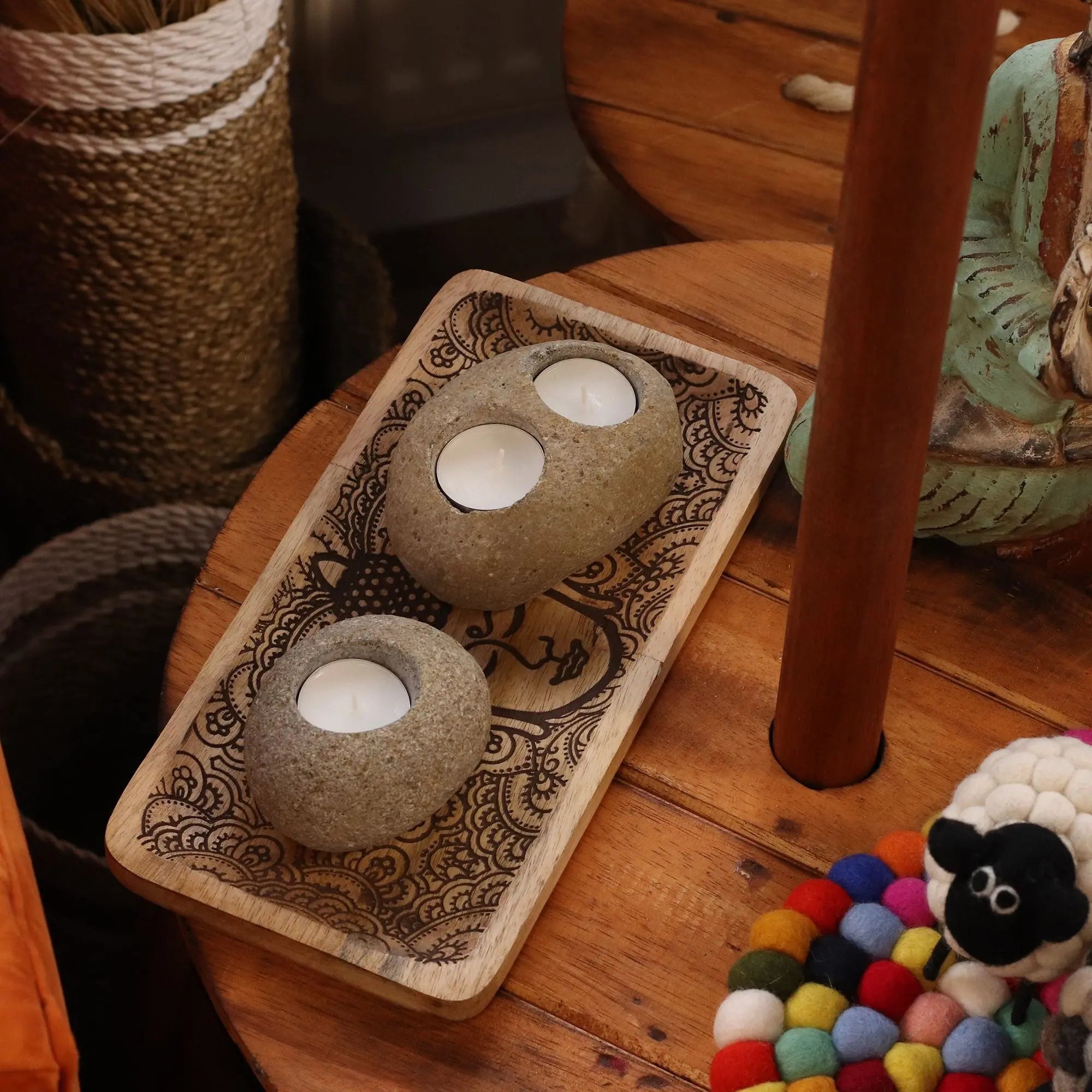  Pamperandpost Natural Riverstone Candle Holder - Single Nightlight Riverside Stone Candle Holders