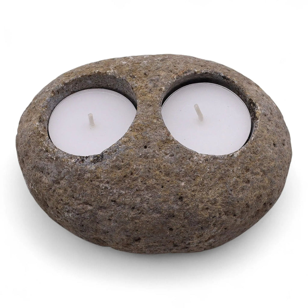 Pamperandpost Natural Riverstone Candle Holder - Double Nightlight