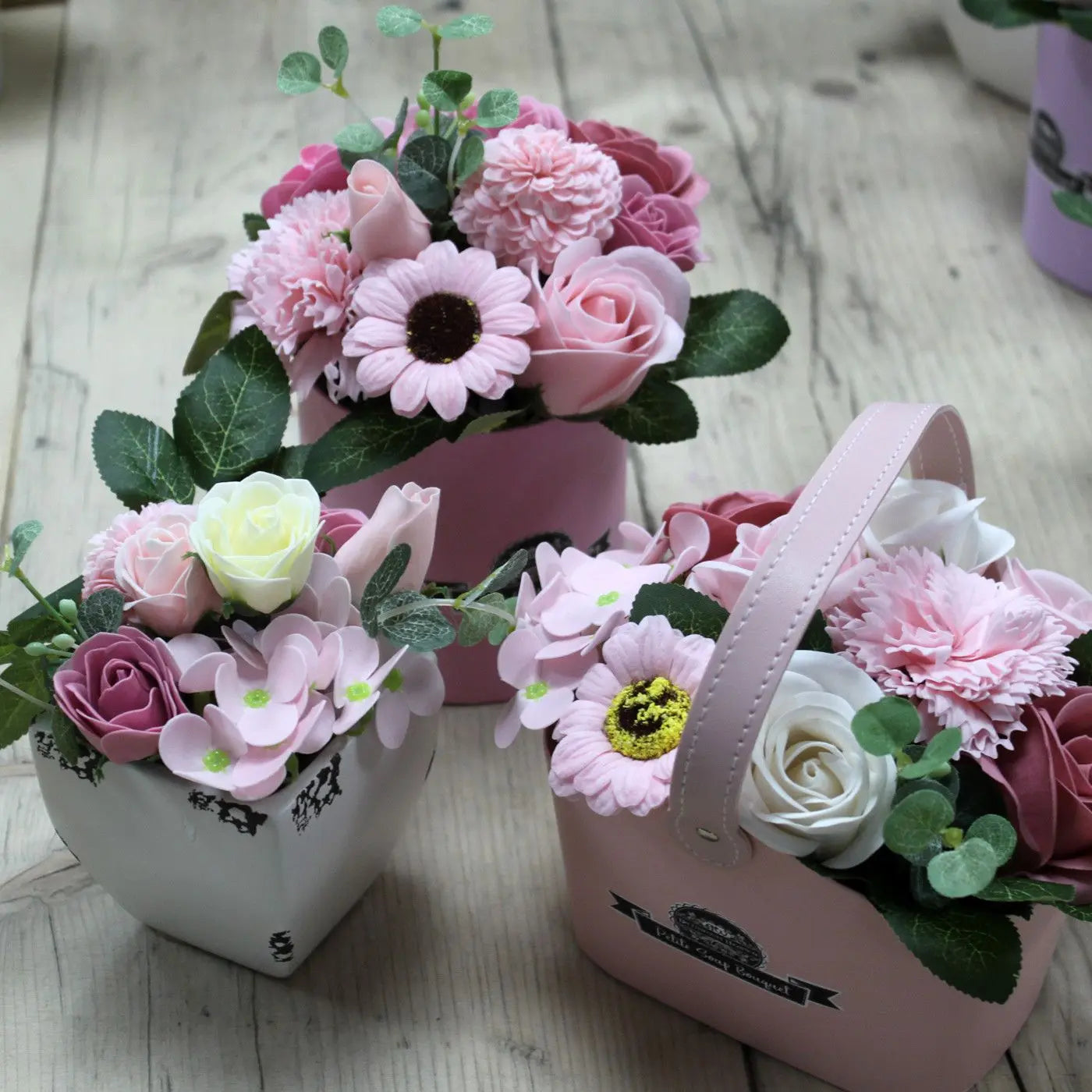  Pamperandpost Bouquet Petite Basket - Peaceful Pink Petite Soap Flower Bouquets