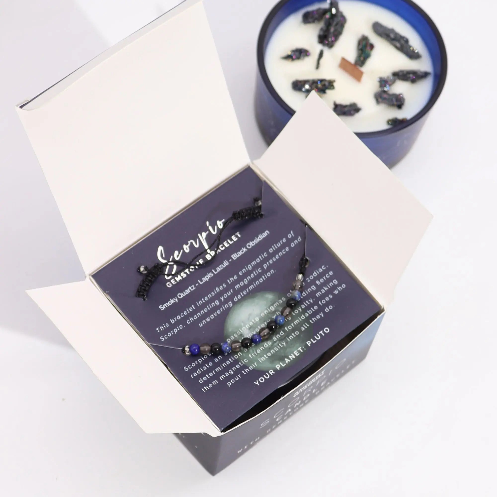  Pamperandpost Zodiac Crystal Candle with Gemstone Bracelet - Scorpio Zodiac Crystal Candles with Gemstone Bracelet