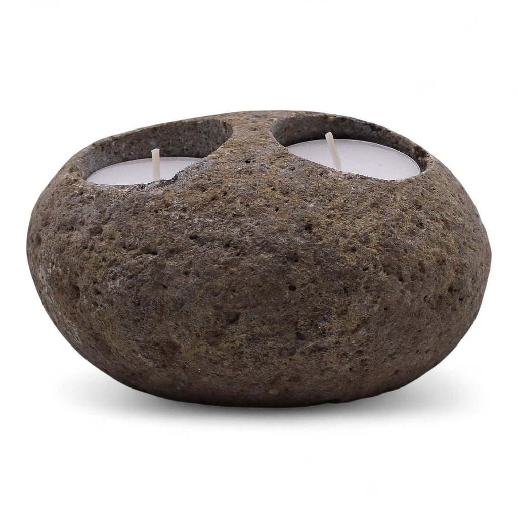 Pamperandpost Natural Riverstone Candle Holder - Double Nightlight