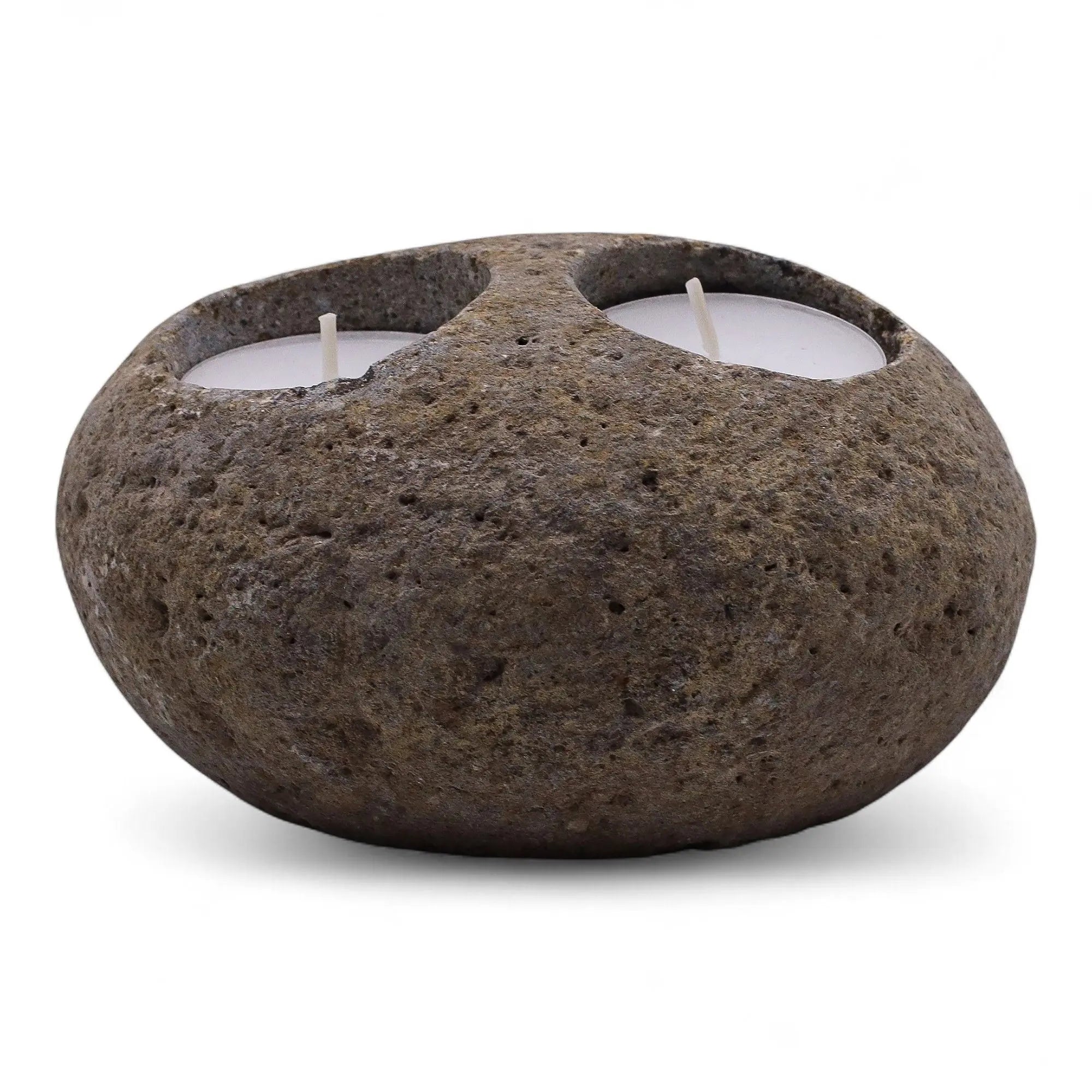 Pamperandpost Natural Riverstone Candle Holder - Double Nightlight