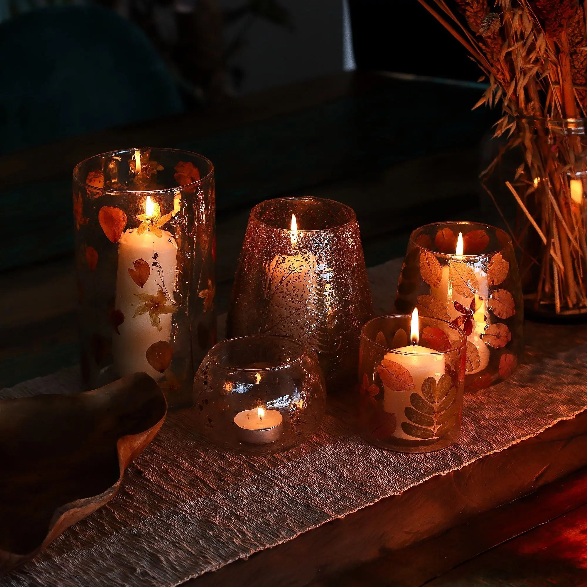  Pamperandpost Natural Floral Glass - Large Bowl Candle Holder - Pino - (15x12cm) Natural Floral Glass Candle Holders