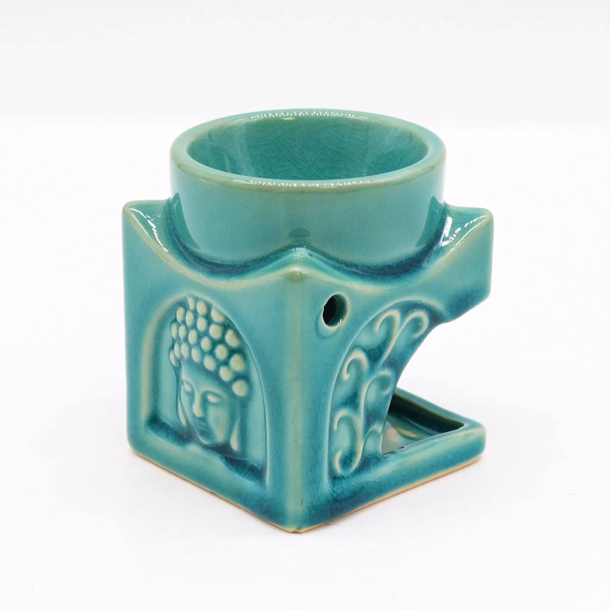  Pamperandpost Buddha Oil Burner – Square Buddha Burner in Soft Turquoise for Calm, Fresh Home Fragrance Classic Buddha Oil Burners